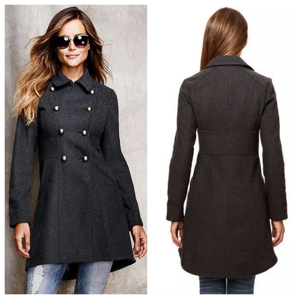 Alloy dark grey military wool blend peacoat